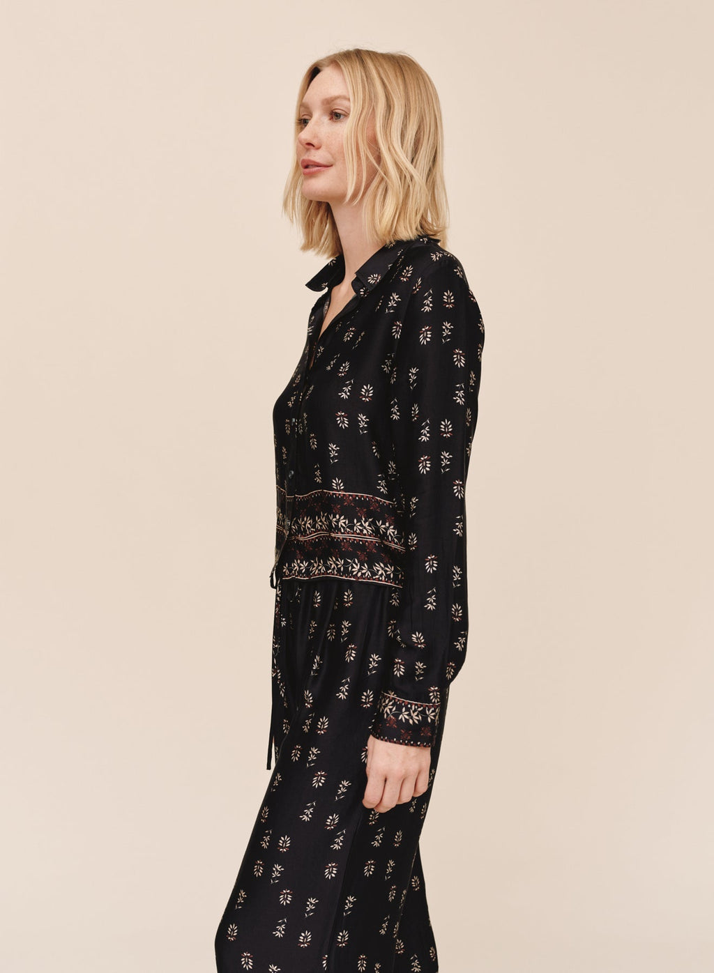 Crop Shirt Floral Border Print