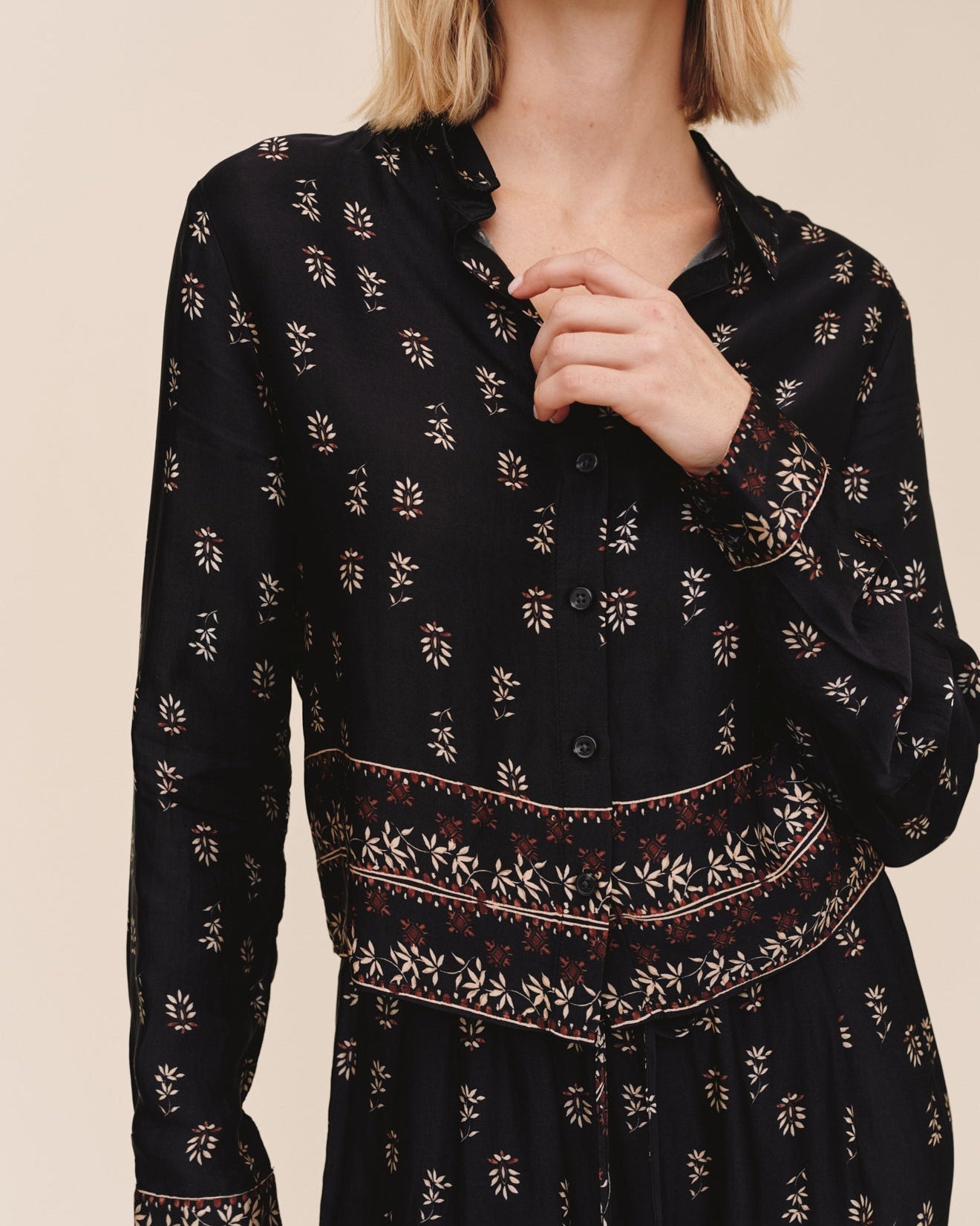 Crop Shirt Floral Border Print