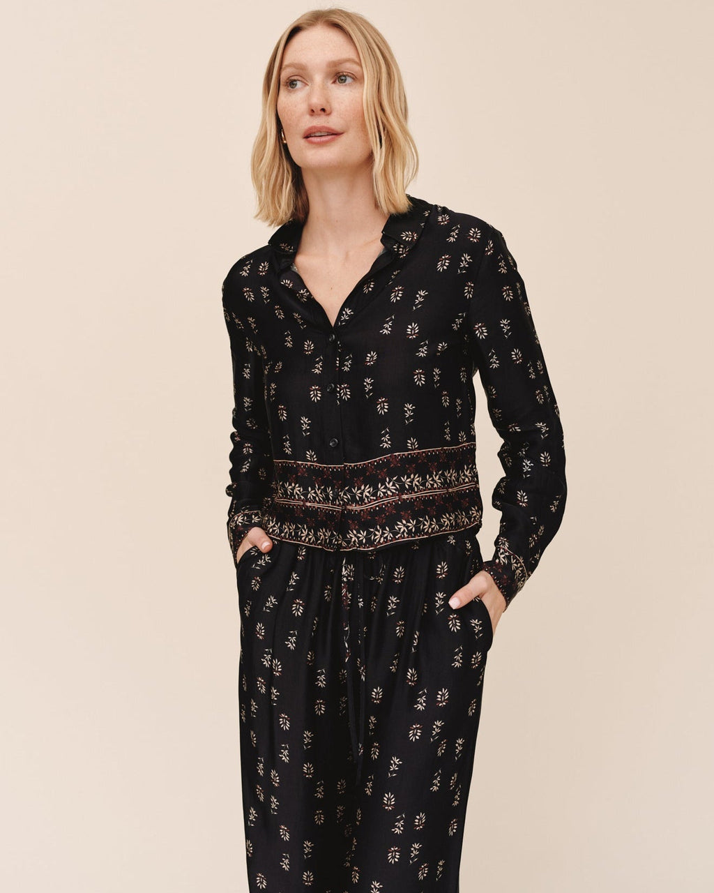 Crop Shirt Floral Border Print