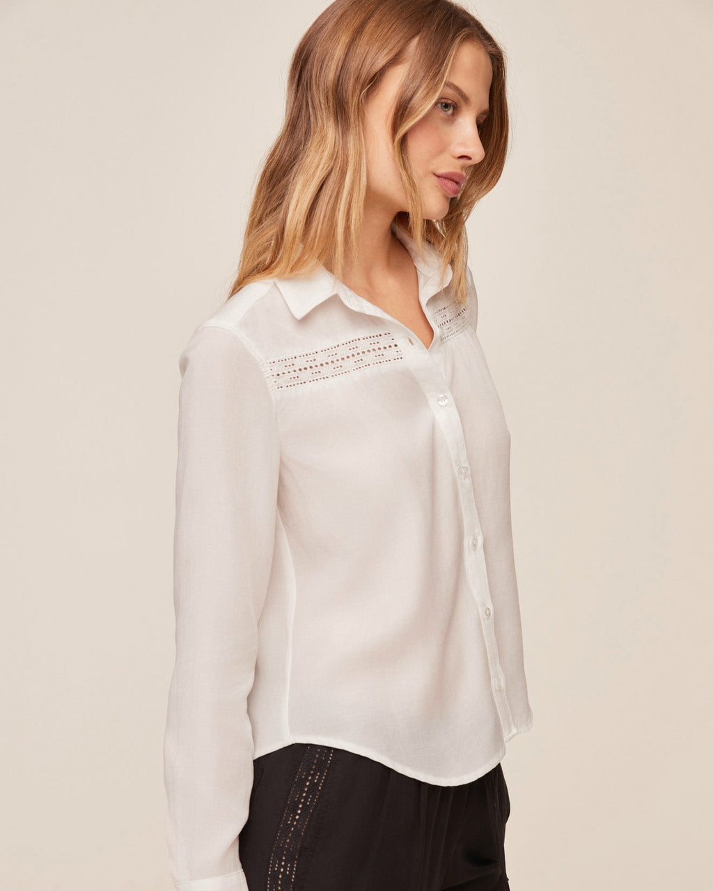 Long Sleeve Shirt Ivory with lace inset