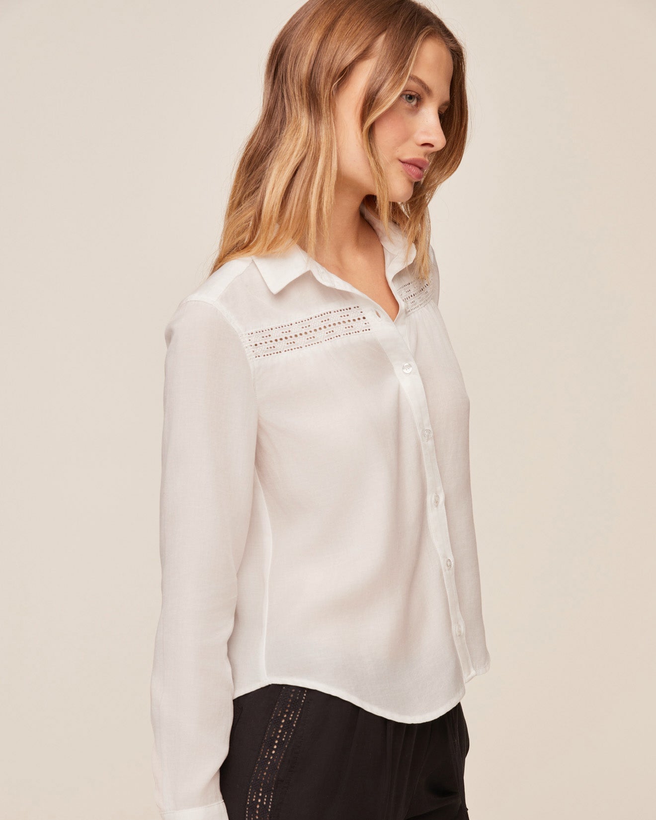 Long Sleeve Shirt Ivory with lace inset