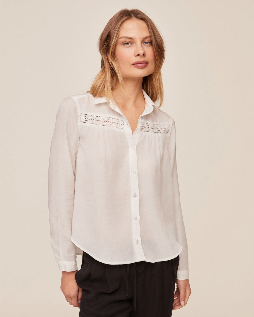 Long Sleeve Shirt Ivory with lace inset