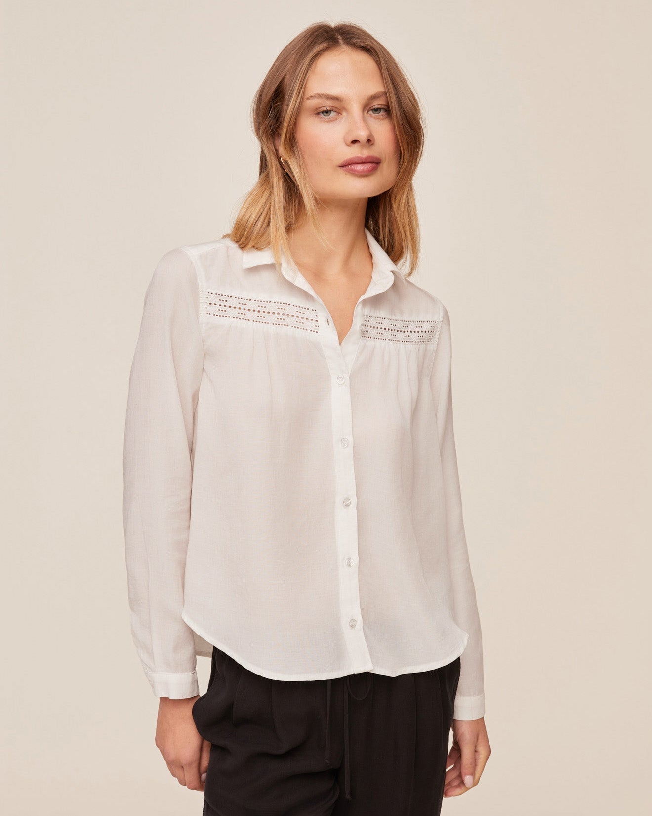 Long Sleeve Shirt Ivory with lace inset