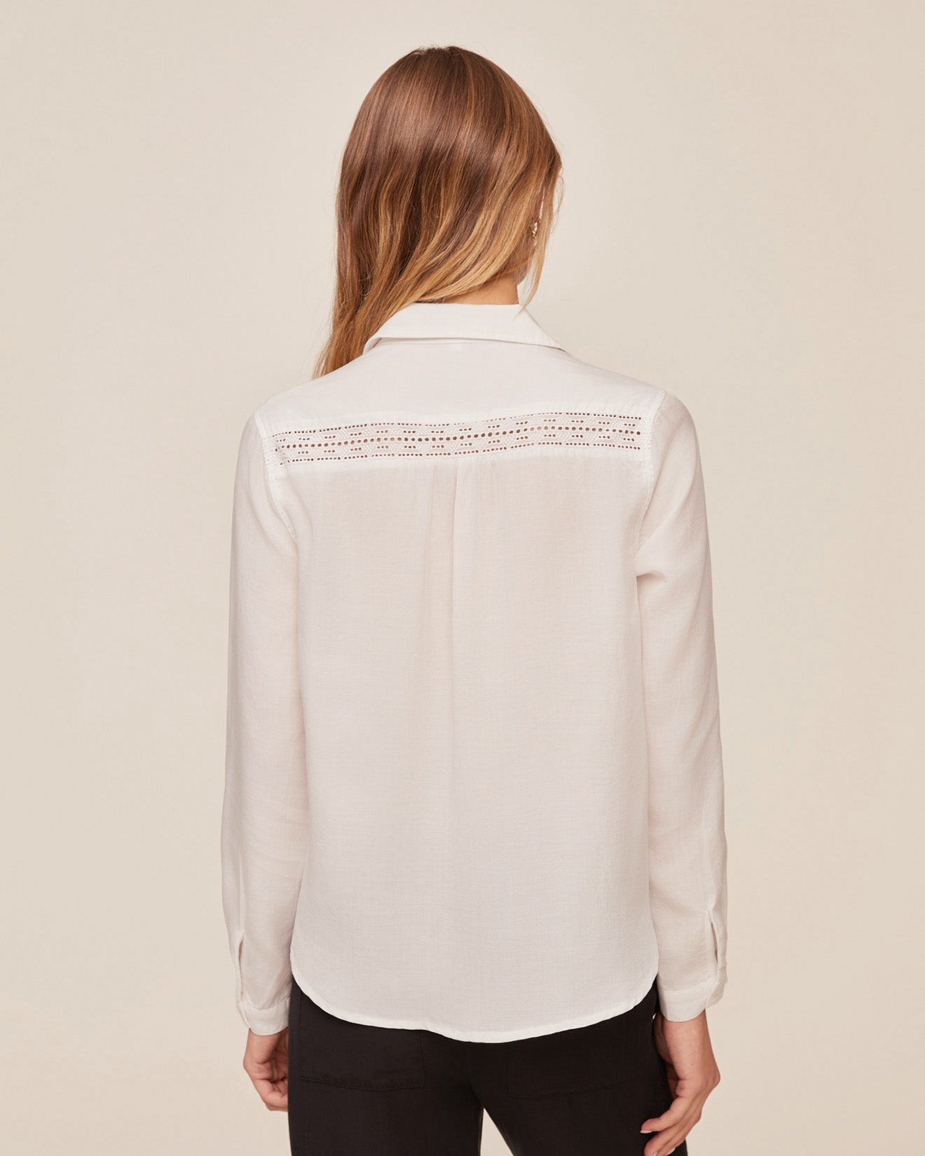 Long Sleeve Shirt Ivory with lace inset