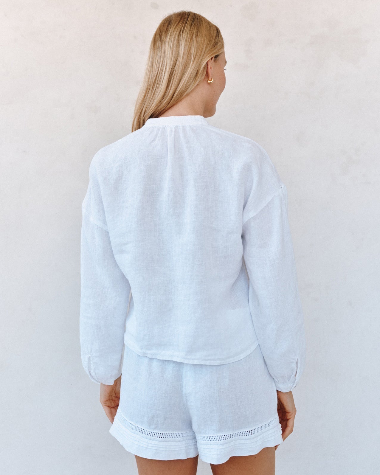 Mandarin Collar Trimmed Button Down