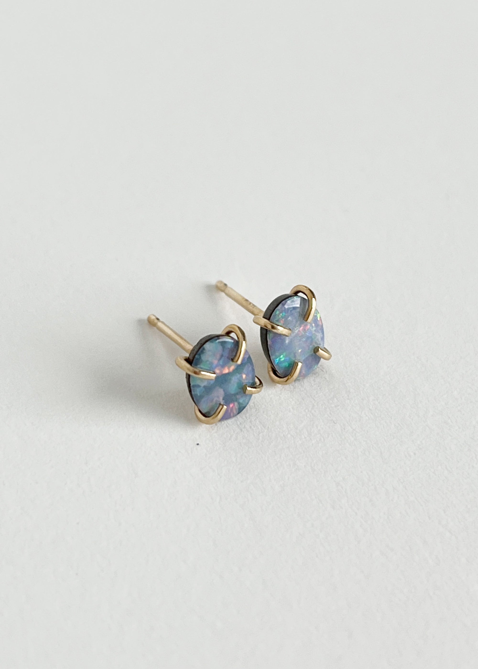 14k Australian Opal Prong Studs Pair