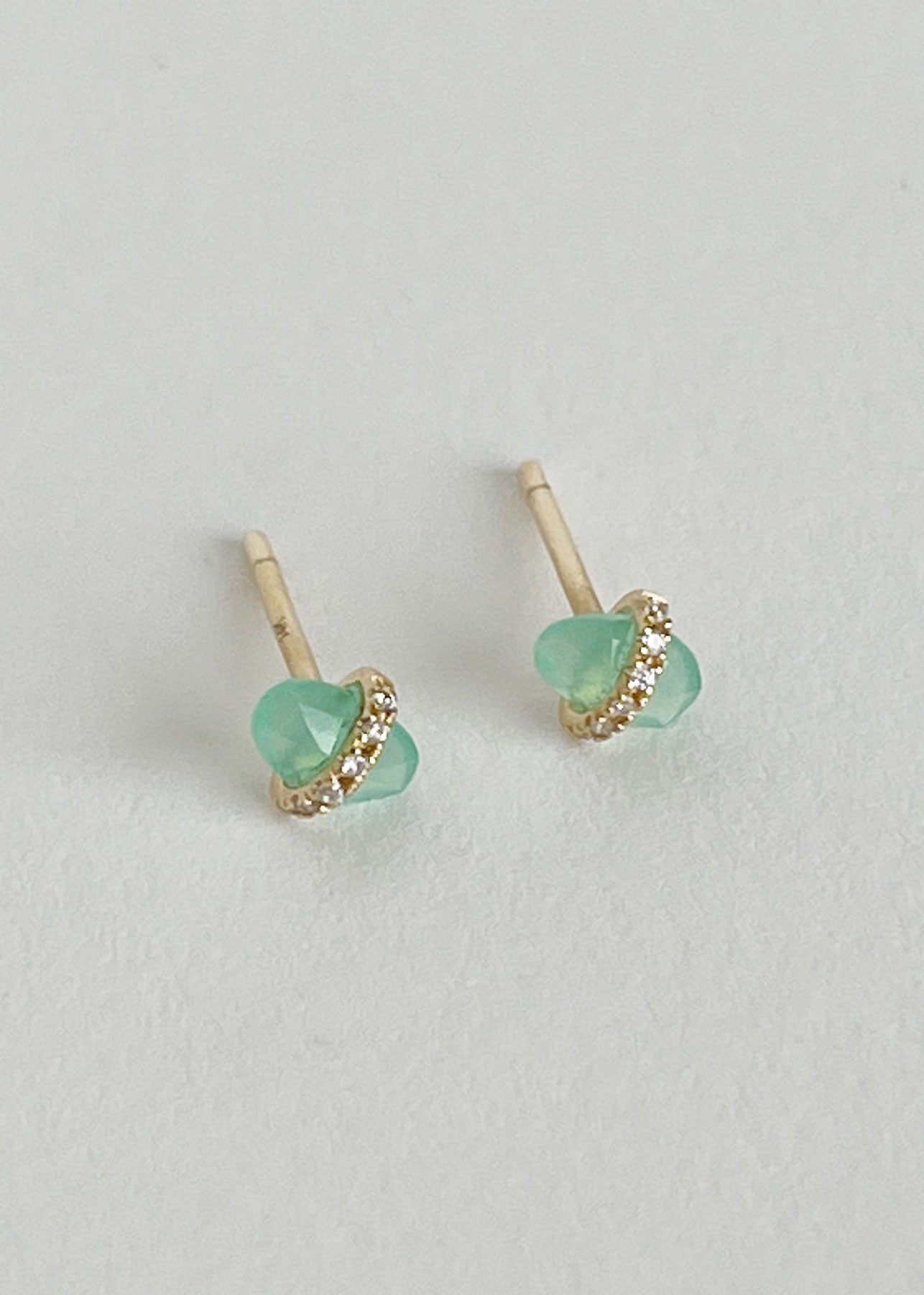 14k Micropave  Diamond Bezel Chrysophase Studs Pair