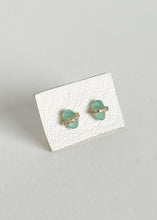 Load image into Gallery viewer, 14k Micropave  Diamond Bezel Chrysophase Studs Pair
