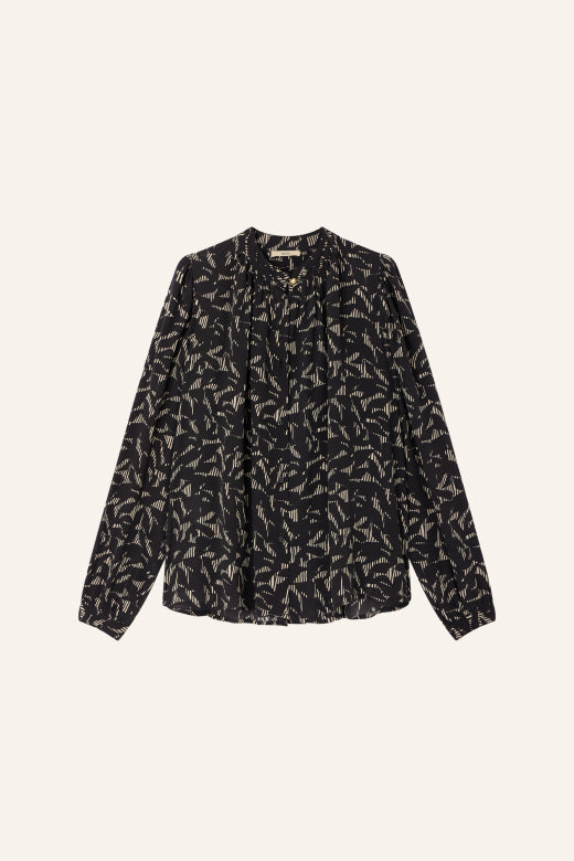 Lylis Shirt in black & tan geometric print