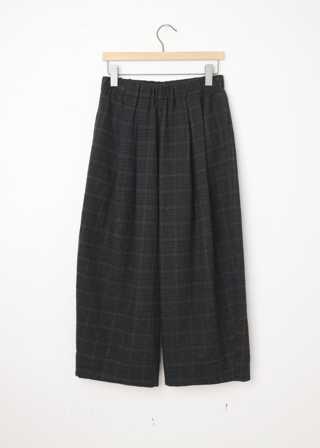 Wool Cropped Plaid Trousers Blue Military