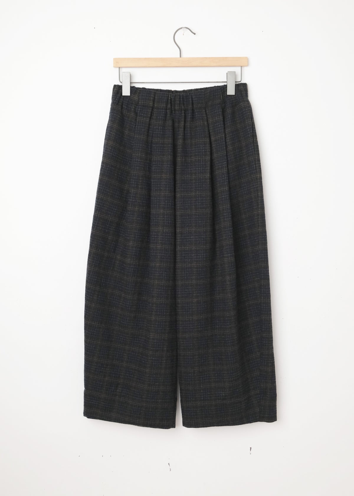 Wool Cropped Plaid Trousers Blue Military