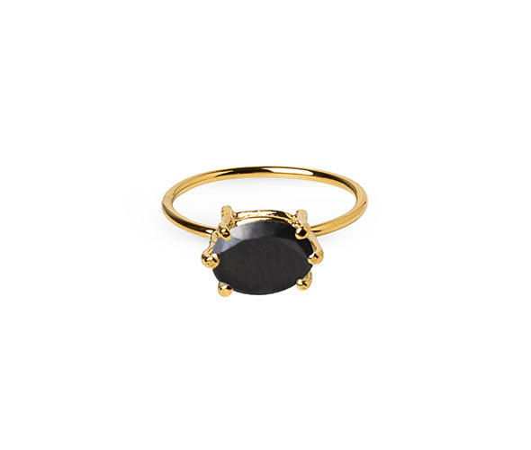 Gold Plated Silver Ring in Onyx - 7