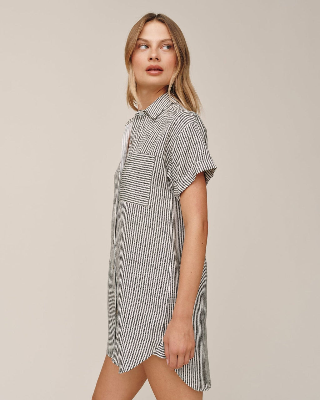 Roll Shirt Dress Hatch Stripe