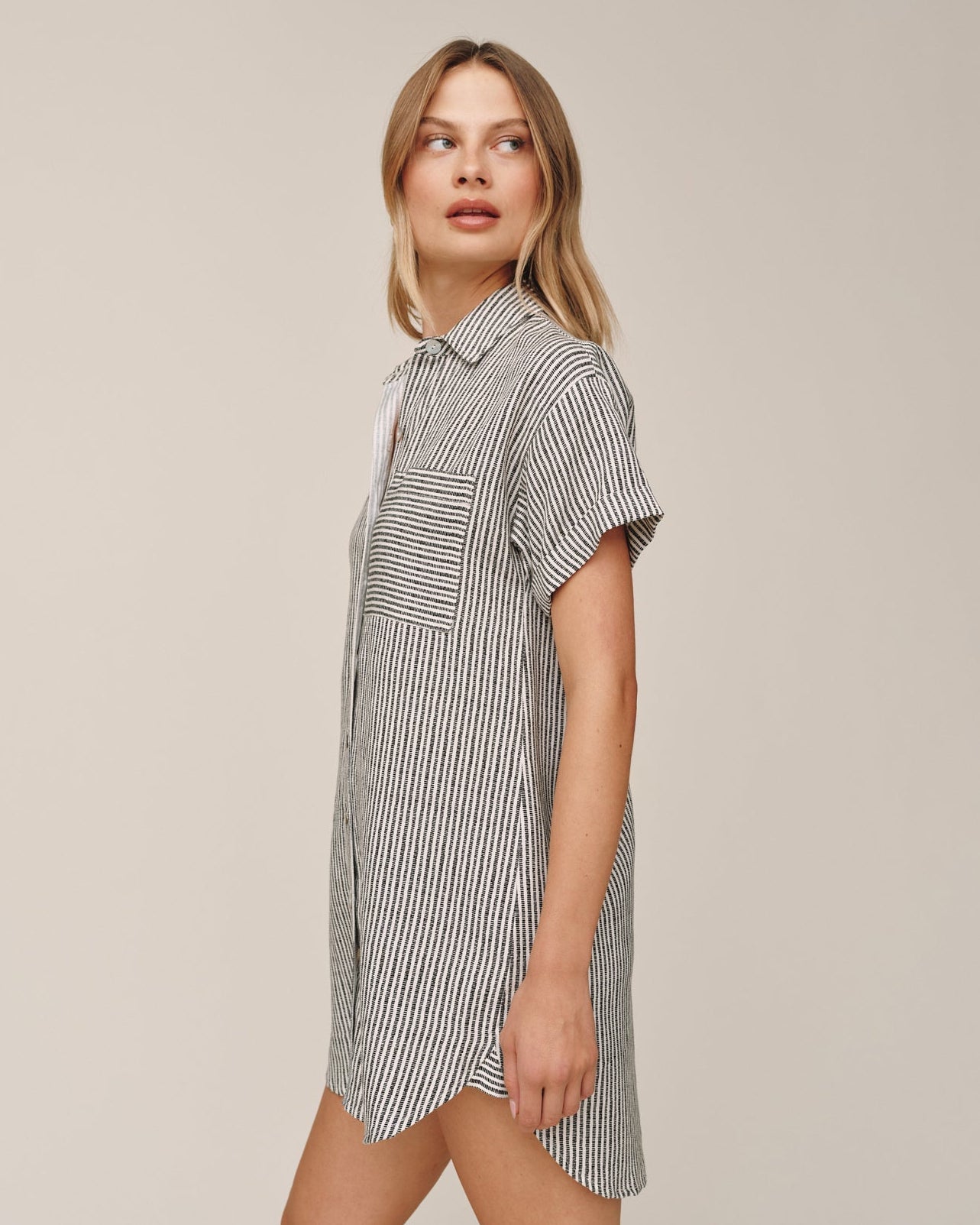 Roll Shirt Dress Hatch Stripe