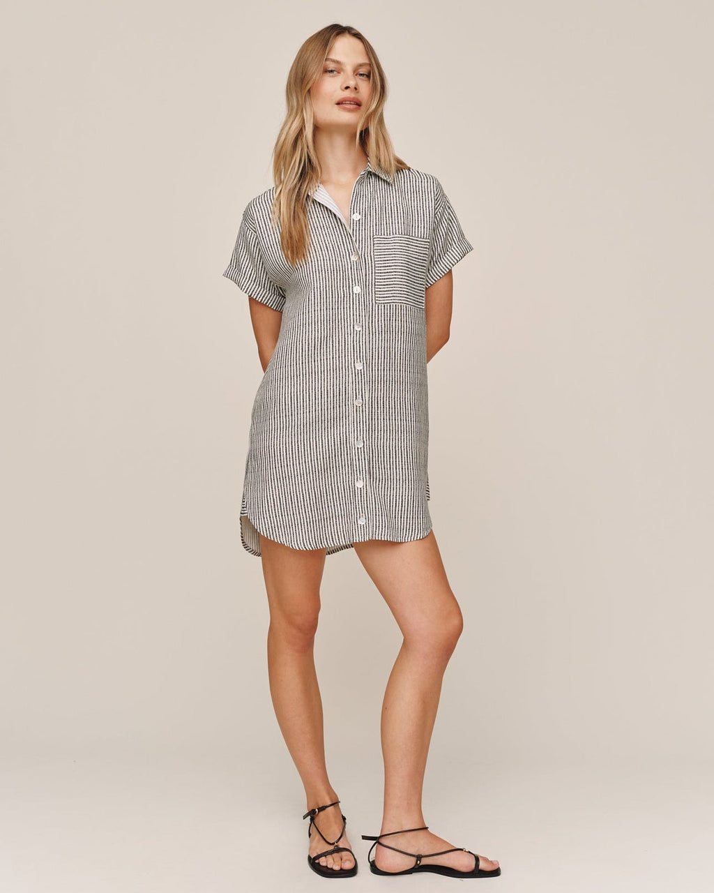 Roll Shirt Dress Hatch Stripe