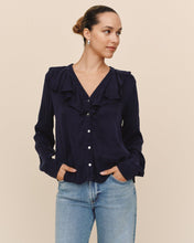 Load image into Gallery viewer, Long Sleeve Ruffle V-Neck Button Up
