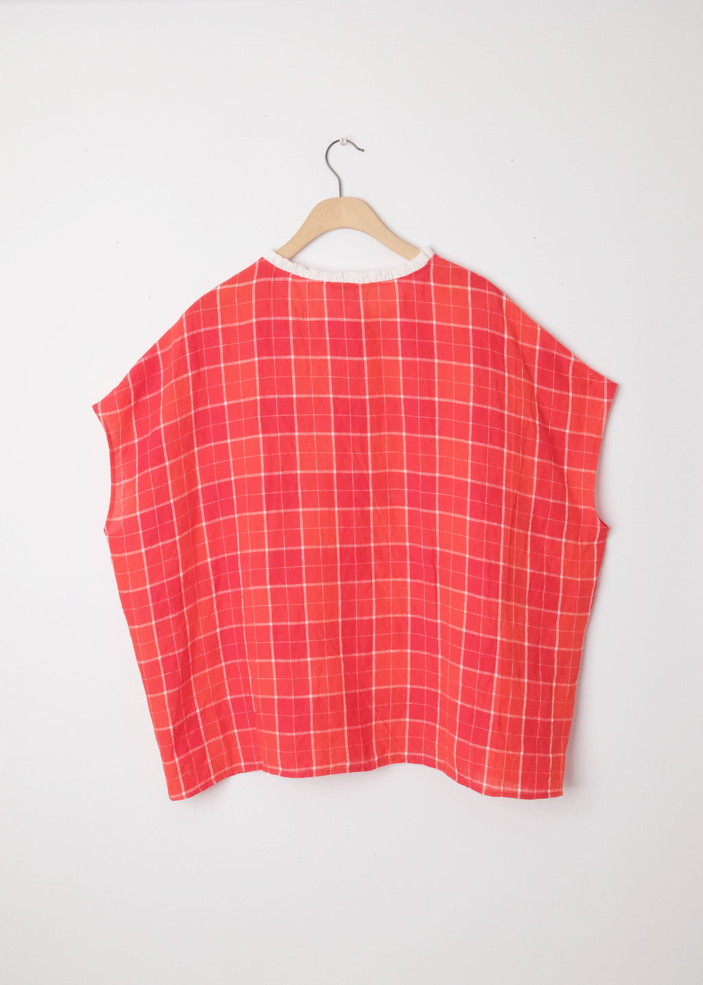 Ruffle Edge Trim Plaid Top