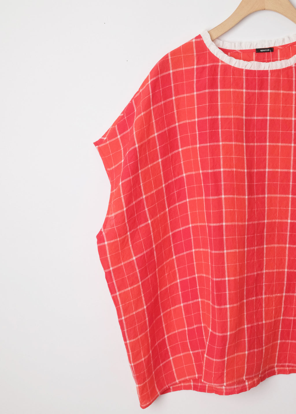Ruffle Edge Trim Plaid Top