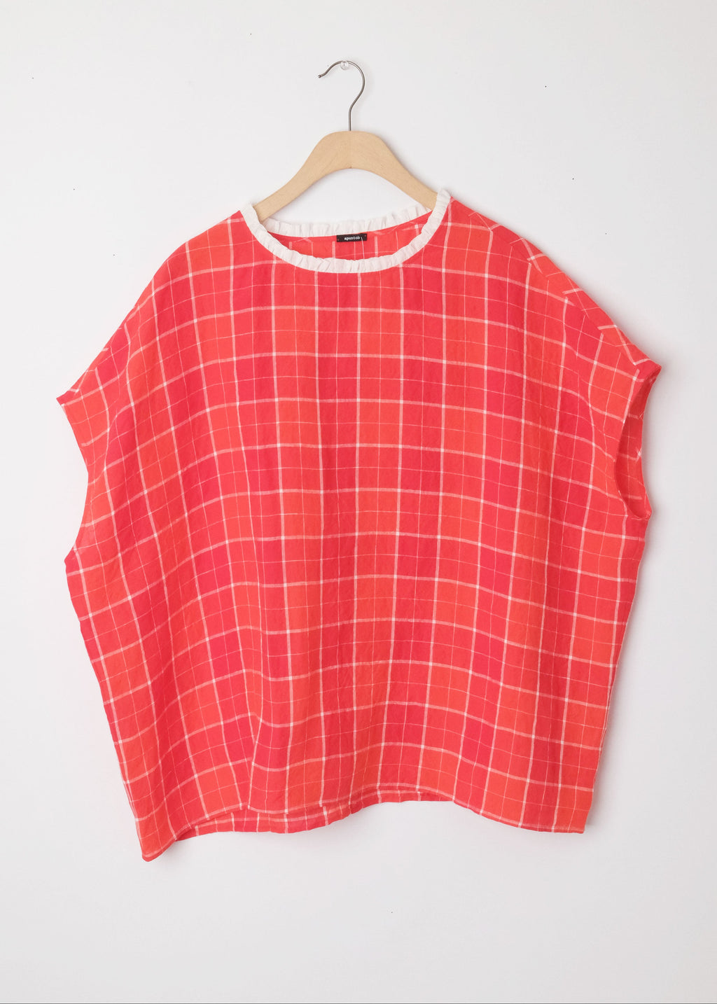 Ruffle Edge Trim Plaid Top