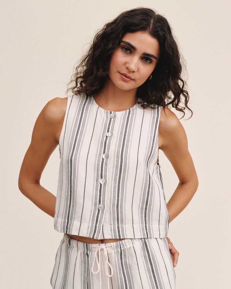 Sleeveless Button Front Top