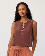 Sleeveless Half Placket Top - Casablanca Brown