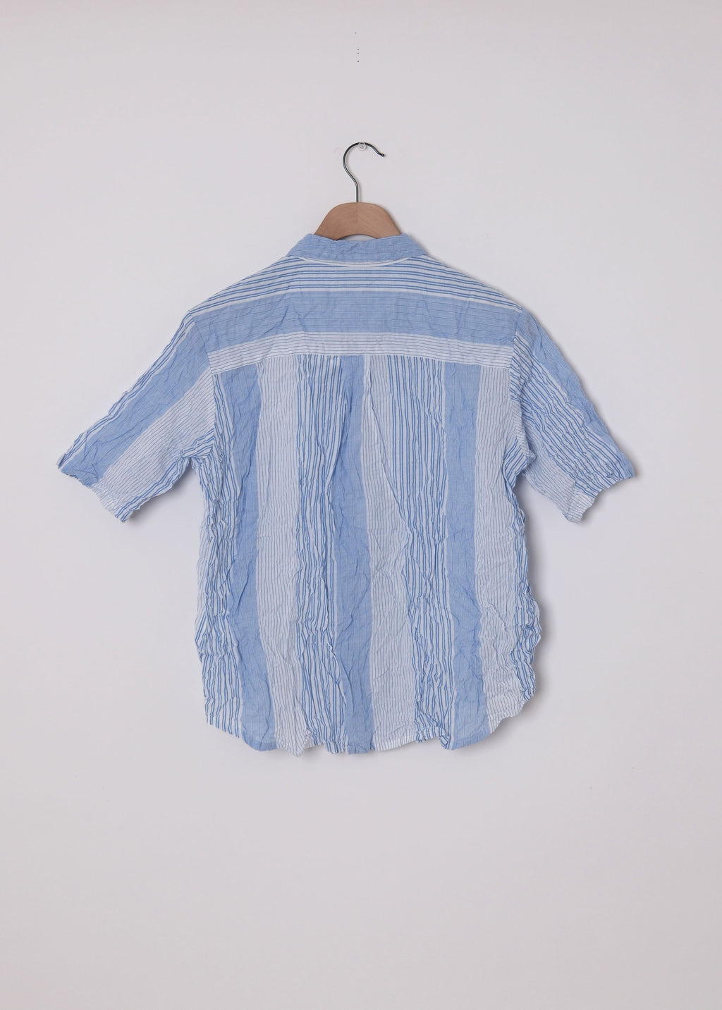 Blue Shirring Stripe Short Sleeve Blouse