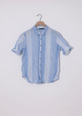 Blue Shirring Stripe Short Sleeve Blouse