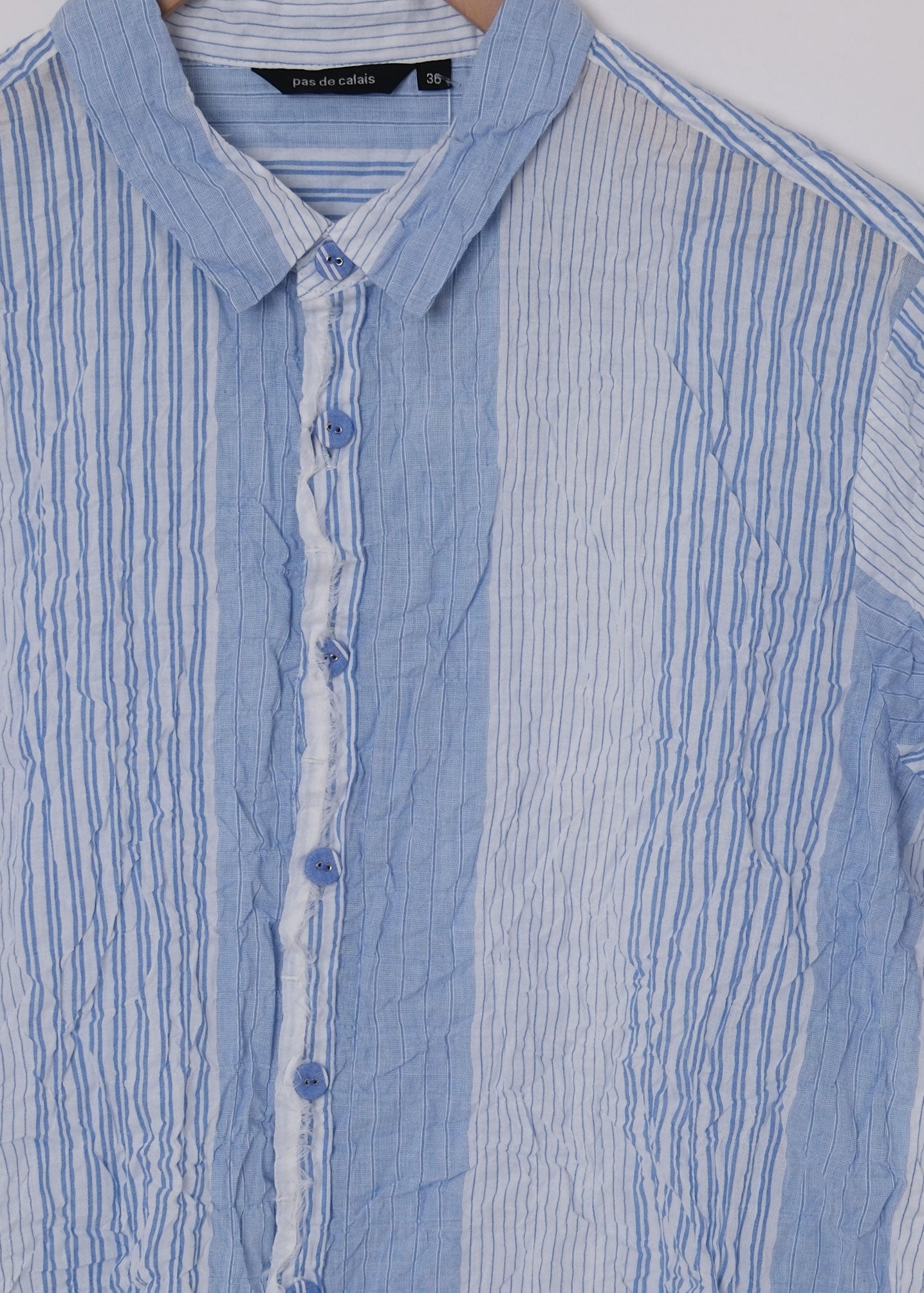 Blue Shirring Stripe Short Sleeve Blouse