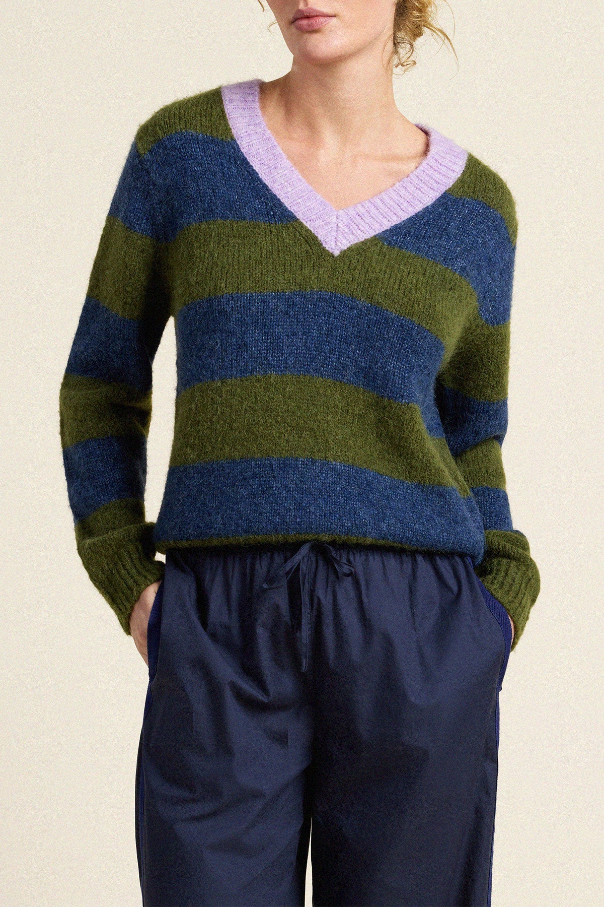 Chalet Sweater Olive Stripe