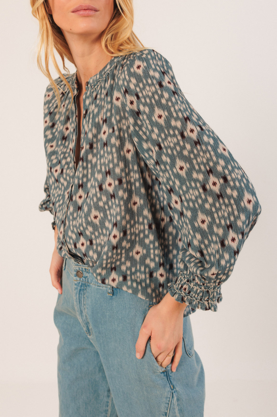 Blue Ikat Print Blouse