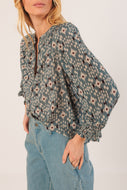Blue Ikat Print Blouse