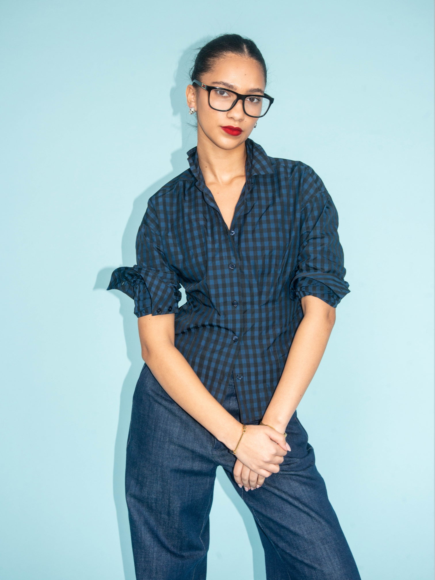 Waisted Fit Shirt in Taffeta Gingham