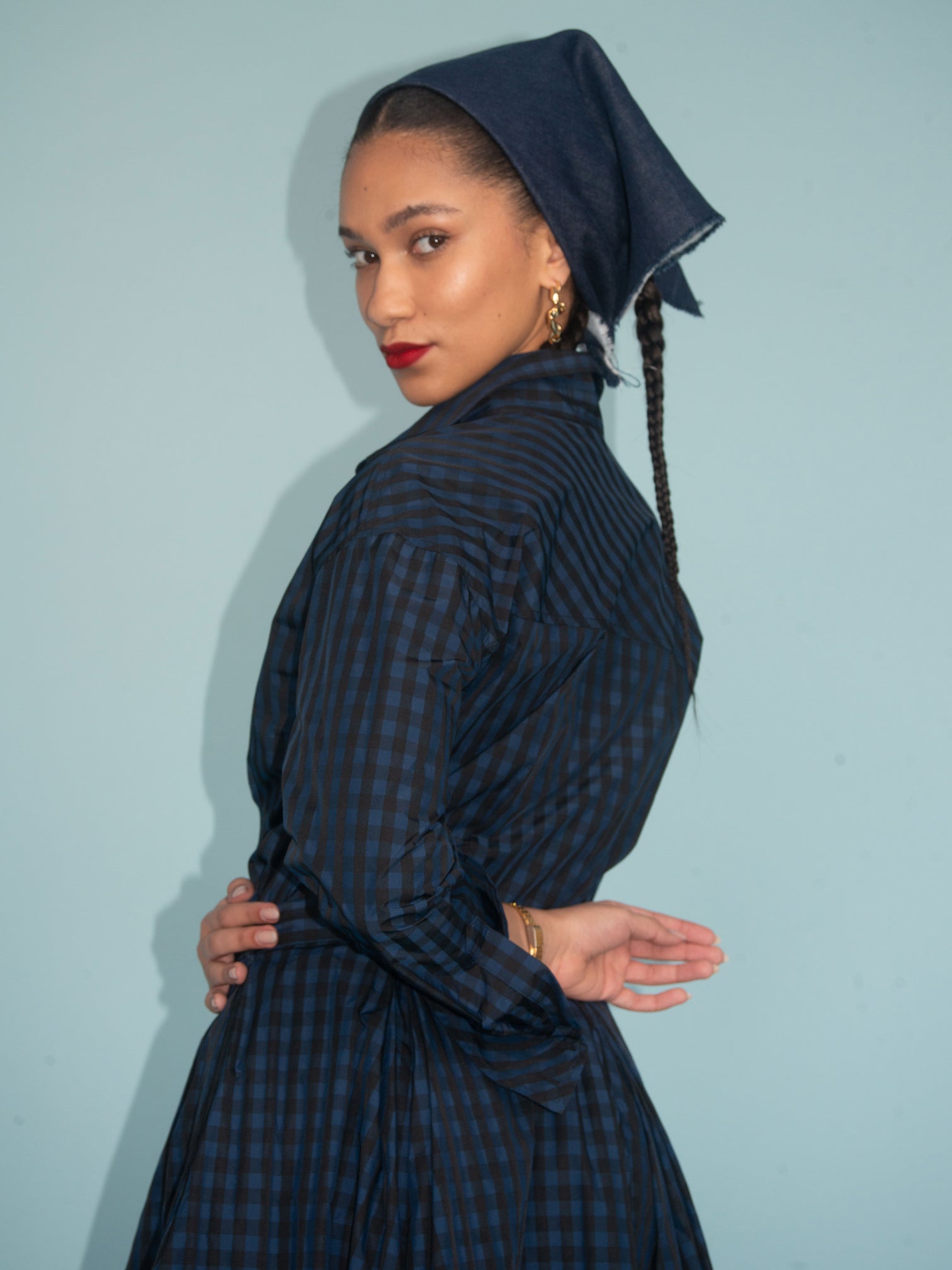 Waisted Fit Shirt in Taffeta Gingham